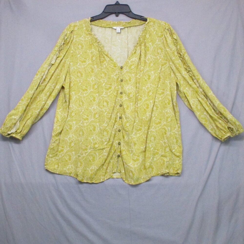 EST. 1946 BOHO Blouse Balloon Sleeve Ruffle Sleeve Gold/Yellow Women Size | XL